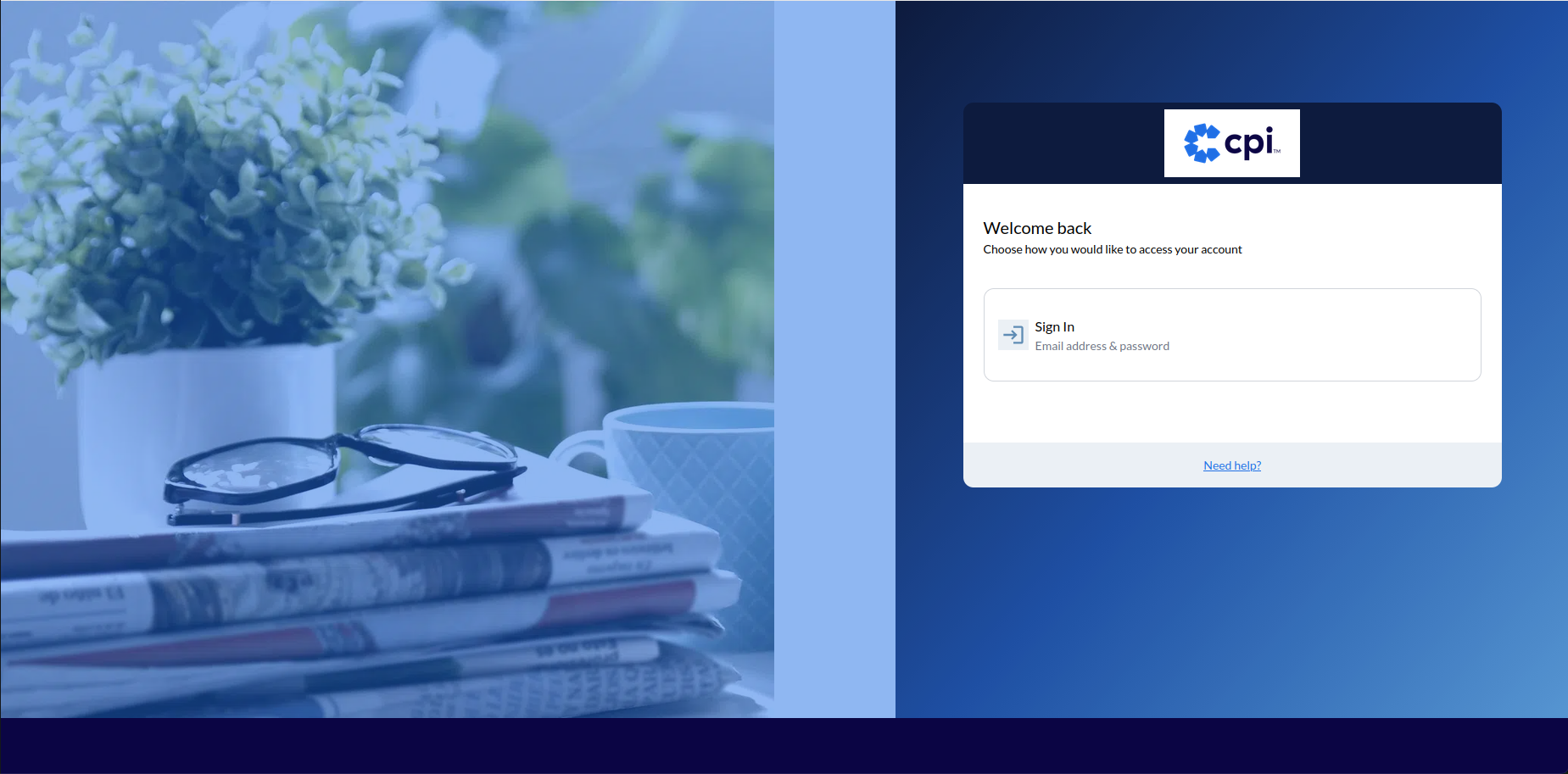 Screenshot preview of the new OneCPI login page